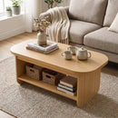 2-Tier Oval Coffee Table for Living Room Mid Century Center Table with Bottom Storage Shelf by DirectDeals