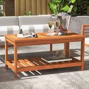 2-Tier Patio Coffee Table with Slatted Tabletop and Shelf by DirectDeals