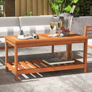 2-Tier Patio Coffee Table with Slatted Tabletop and Shelf by LJGDeals