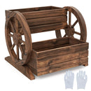 2-Tier Raised Garden Bed Rustic Wood Wagon Shape with Drainage Holes and Wheels-Coffee by DirectDeals