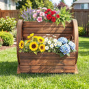 2-Tier Raised Garden Bed Rustic Wood Wagon Shape with Drainage Holes and Wheels-Coffee by LJGDeals