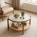 2-Tier Rattan Coffee Table with Frosted Glass Top by LJGDeals