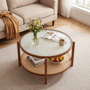 2-Tier Rattan Coffee Table with Frosted Glass Top by DirectDeals