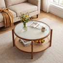 2-Tier Rattan Coffee Table with Frosted Glass Top by LJGDeals