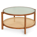2-Tier Rattan Coffee Table with Frosted Glass Top by DirectDeals
