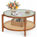 2-Tier Rattan Coffee Table with Frosted Glass Top by LJGDeals
