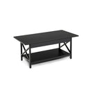 2-Tier Rectangle Coffee Table with Storage Shelf and X-shaped Metal Frame-Black by LJGDeals