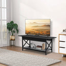 2-Tier Rectangle Coffee Table with Storage Shelf and X-shaped Metal Frame-Black by LJGDeals
