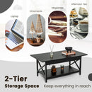 2-Tier Rectangle Coffee Table with Storage Shelf and X-shaped Metal Frame-Black by LJGDeals