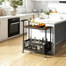 2-Tier Rolling End Table with Handle and Mesh Basket-Rustic Brown by LJGDeals