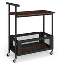 2-Tier Rolling End Table with Handle and Mesh Basket-Rustic Brown