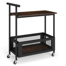 2-Tier Rolling End Table with Handle and Mesh Basket-Rustic Brown by LJGDeals