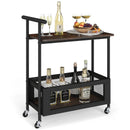 2-Tier Rolling End Table with Handle and Mesh Basket-Rustic Brown by LJGDeals