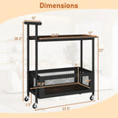 2-Tier Rolling End Table with Handle and Mesh Basket-Rustic Brown by LJGDeals