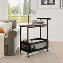 2-Tier Rolling End Table with Handle and Mesh Basket-Rustic Brown by LJGDeals