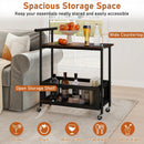 2-Tier Rolling End Table with Handle and Mesh Basket-Rustic Brown by LJGDeals