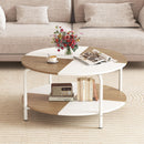 2-Tier Round Coffee Table Metal Frame with Storage Shelf
