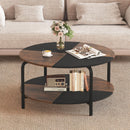 2-Tier Round Coffee Table Metal Frame with Storage Shelf