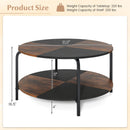 2-Tier Round Coffee Table Metal Frame with Storage Shelf