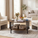 Round Coffee Table with Storage Shelf and Metal Frame by LJGDeals