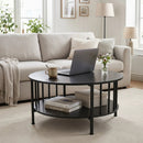 Round Coffee Table with Storage Shelf and Metal Frame by LJGDeals