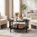 Round Coffee Table with Storage Shelf and Metal Frame by LJGDeals