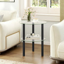 Round End Table with Tempered Glass Top and Shelf by LJGDeals