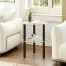 Round End Table with Tempered Glass Top and Shelf by LJGDeals