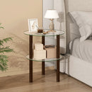 Round End Table with Tempered Glass Top and Shelf by LJGDeals
