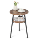 2-Tier Round End Table with Open Shelf and Triangular Metal Frame by LJGDeals