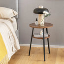 2-Tier Round End Table with Open Shelf and Triangular Metal Frame by LJGDeals