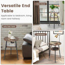 2-Tier Round End Table with Open Shelf and Triangular Metal Frame by LJGDeals