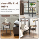 2-Tier Round End Table with Open Shelf and Triangular Metal Frame by DirectDeals