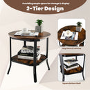 2-Tier Round End Table with Storage Shelf for Living Room-Brown by DirectDeals