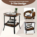 2-Tier Round End Table with Storage Shelf for Living Room-Brown by LJGDeals