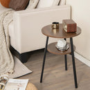 2-Tier Round End Table with Open Shelf and Triangular Metal Frame by LJGDeals