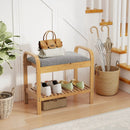 2-Tier Shoe Rack Bench with Flip-Top Storage-Natural by LJGDeals