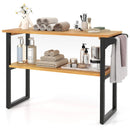 2-Tier Solid Teak Wood Bathroom Shelf with Towel Rack by LJGDeals