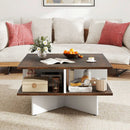 2-Tier Square Coffee Table with 4 Storage Compartments-Rustic Brown by LJGDeals