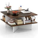2-Tier Square Coffee Table with 4 Storage Compartments-Rustic Brown by LJGDeals