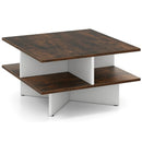 2-Tier Square Coffee Table with 4 Storage Compartments-Rustic Brown by LJGDeals