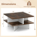 2-Tier Square Coffee Table with 4 Storage Compartments-Rustic Brown by LJGDeals