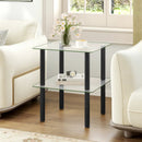 Square End Table with Tempered Glass Top and Shelf by DirectDeals