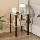 Square End Table with Tempered Glass Top and Shelf by LJGDeals