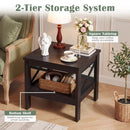 2-Tier Square Side Table with Storage Shelf and X-Frame for Bedroom Living Room by LJGDeals