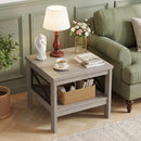 2-Tier Square Side Table with Storage Shelf and X-Frame for Bedroom Living Room by LJGDeals