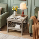 2-Tier Square Side Table with Storage Shelf and X-Frame for Bedroom Living Room by LJGDeals
