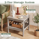 2-Tier Square Side Table with Storage Shelf and X-Frame for Bedroom Living Room by LJGDeals