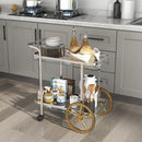 2-Tier Tempered Glass Bar Cart with 2 Large Aluminum Wheels and 2 Rolling Casters by LJGDeals