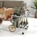 2-Tier Tempered Glass Bar Cart with 2 Large Aluminum Wheels and 2 Rolling Casters by LJGDeals